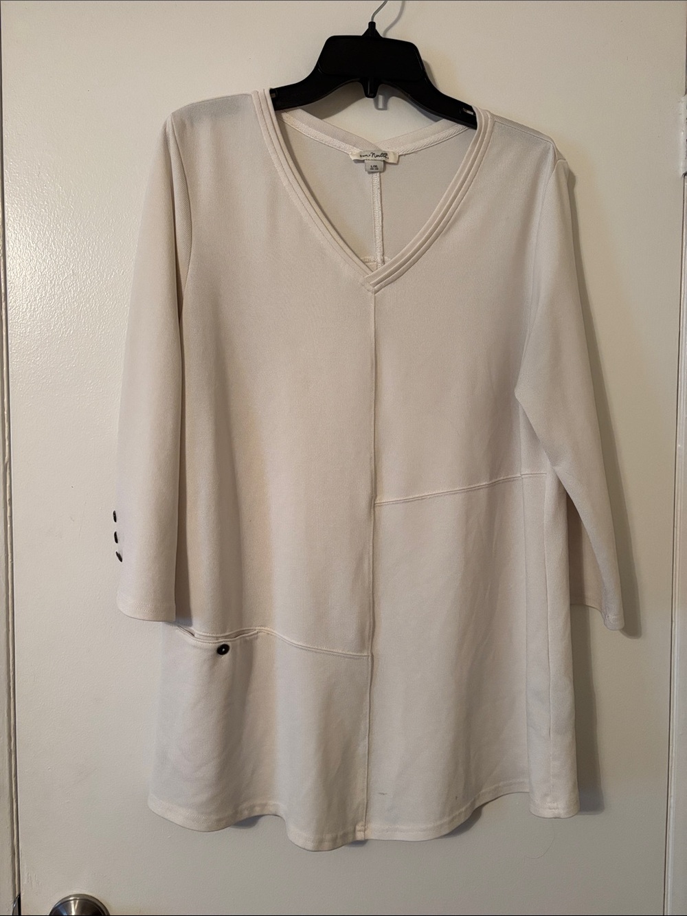Simply Noelle Cream V-Neck Tunic with Decorative Button